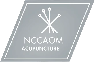 A badge certifying the clinic in NCCAOM Acupuncture