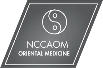A badge certifying the clinic in NCCAOM Oriental Medicine